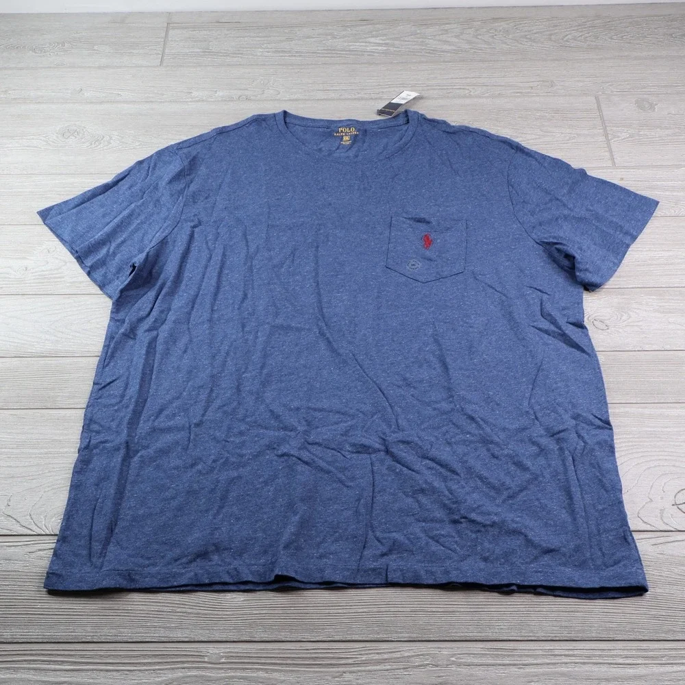 NWT Polo Ralph Lauren Pocket Tee Men's XXL 2XL Blue Heather Red Pony